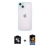 MARSİLYAN™- iPhone 14 Kılıf Ahenk Çizgi Serisi - Siyah Buffer Hayalet Cam Ekran Koruyucu + PVD Metal Kamera Lens - MI