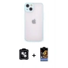 MARSİLYAN™- iPhone 14 Kılıf Ahenk Çizgi Serisi - Siyah Buffer Hayalet Cam Ekran Koruyucu + PVD Metal Kamera Lens - GS