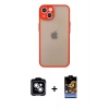 MARSİLYAN™- iPhone 14 Kılıf Ahenk Çizgi Serisi - Siyah Buffer Hayalet Cam Ekran Koruyucu + PVD Metal Kamera Lens - GS