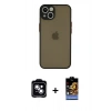 MARSİLYAN™- iPhone 14 Kılıf Ahenk Çizgi Serisi - Siyah Buffer Hayalet Cam Ekran Koruyucu + PVD Metal Kamera Lens - MI