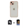 MARSİLYAN™- iPhone 14 Kılıf Ahenk Çizgi Serisi - Siyah Buffer Hayalet Cam Ekran Koruyucu + PVD Metal Kamera Lens - GS