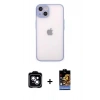 MARSİLYAN™- iPhone 14 Kılıf Ahenk Çizgi Serisi - Siyah Buffer Hayalet Cam Ekran Koruyucu + PVD Metal Kamera Lens - MI