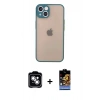 MARSİLYAN™- iPhone 14 Kılıf Ahenk Çizgi Serisi - Siyah Buffer Hayalet Cam Ekran Koruyucu + PVD Metal Kamera Lens - GS