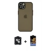 MARSİLYAN™- iPhone 14 Kılıf Ahenk Çizgi Serisi - Siyah Buffer Hayalet Cam Ekran Koruyucu + PVD Metal Kamera Lens - YL