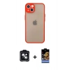 MARSİLYAN™- iPhone 14 Kılıf Ahenk Çizgi Serisi - Siyah Buffer Hayalet Cam Ekran Koruyucu + PVD Metal Kamera Lens - YL