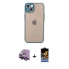 MARSİLYAN™- iPhone 14 Kılıf Ahenk Çizgi Serisi - Siyah Buffer Hayalet Cam Ekran Koruyucu + Raze Metal Kamera Lens - SH