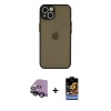 MARSİLYAN™- iPhone 14 Kılıf Ahenk Çizgi Serisi - Siyah Buffer Hayalet Cam Ekran Koruyucu + Raze Metal Kamera Lens - SH