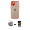 MARSİLYAN™- iPhone 14 Kılıf Ahenk Çizgi Serisi - Siyah Buffer Hayalet Cam Ekran Koruyucu + Raze Metal Kamera Lens - SH