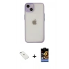 MARSİLYAN™- iPhone 14 Kılıf Ahenk Çizgi Serisi - Siyah Buffer Hayalet Cam Ekran Koruyucu + Sierra Blue Diamond Kamera Lens