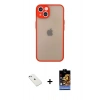MARSİLYAN™- iPhone 14 Kılıf Ahenk Çizgi Serisi - Siyah Buffer Hayalet Cam Ekran Koruyucu + Sierra Blue Diamond Kamera Lens