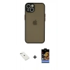 MARSİLYAN™- iPhone 14 Kılıf Ahenk Çizgi Serisi - Siyah Buffer Hayalet Cam Ekran Koruyucu + Sierra Blue Diamond Kamera Lens