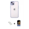 MARSİLYAN™- iPhone 14 Kılıf Ahenk Çizgi Serisi - Siyah Buffer Hayalet Cam Ekran Koruyucu + Sierra Blue Diamond Kamera Lens