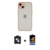 MARSİLYAN™- iPhone 14 Kılıf Ahenk Çizgi Serisi - Siyah Buffer Hayalet Cam Ekran Koruyucu + Siyah PVD Metal Kamera Lens