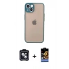 MARSİLYAN™- iPhone 14 Kılıf Ahenk Çizgi Serisi - Siyah Buffer Hayalet Cam Ekran Koruyucu + Siyah PVD Metal Kamera Lens