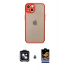 MARSİLYAN™- iPhone 14 Kılıf Ahenk Çizgi Serisi - Siyah Buffer Hayalet Cam Ekran Koruyucu + Siyah PVD Metal Kamera Lens