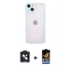 MARSİLYAN™- iPhone 14 Kılıf Ahenk Çizgi Serisi - Siyah Buffer Hayalet Cam Ekran Koruyucu + Siyah PVD Metal Kamera Lens