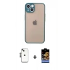MARSİLYAN™- iPhone 14 Kılıf Ahenk Çizgi Serisi - Siyah Buffer Hayalet Cam Ekran Koruyucu + Shine Kamera Lens - SH