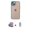 MARSİLYAN™- iPhone 14 Kılıf Ahenk Çizgi Serisi - Siyah Joko Magic 5D Cam + Mor Raze Metal Kamera Lens