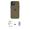 MARSİLYAN™- iPhone 14 Kılıf Ahenk Çizgi Serisi - Siyah Joko Magic 5D Cam + Shine Kamera Lens - GS