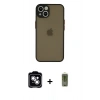 MARSİLYAN™- iPhone 14 Kılıf Ahenk Çizgi Serisi - Siyah Joko Magic 5D Hayalet Cam + PVD Metal Kamera Lens - GS