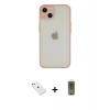 MARSİLYAN™- iPhone 14 Kılıf Ahenk Çizgi Serisi - Siyah Joko Magic 5D Hayalet Cam + Pembe Diamond Kamera Lens