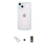 MARSİLYAN™- iPhone 14 Kılıf Ahenk Çizgi Serisi - Siyah Joko Magic 5D Hayalet Cam + Pembe Diamond Kamera Lens