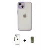 MARSİLYAN™- iPhone 14 Kılıf Ahenk Çizgi Serisi - Siyah Joko Magic 5D Hayalet Cam + Shine Kamera Lens - SH