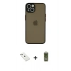 MARSİLYAN™- iPhone 14 Kılıf Ahenk Çizgi Serisi - Siyah Joko Magic 5D Hayalet Cam + Yeşil Diamond Kamera Lens