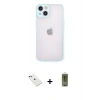 MARSİLYAN™- iPhone 14 Kılıf Ahenk Çizgi Serisi - Siyah Joko Magic 5D Hayalet Cam + Yeşil Diamond Kamera Lens