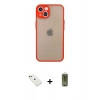 MARSİLYAN™- iPhone 14 Kılıf Ahenk Çizgi Serisi - Siyah Joko Magic 5D Hayalet Cam + Yeşil Diamond Kamera Lens