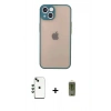 MARSİLYAN™- iPhone 14 Kılıf Ahenk Çizgi Serisi - Siyah Joko Magic 5D Hayalet Cam + Shine Kamera Lens - YL