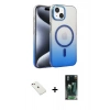 MARSİLYAN™- iPhone 14 Kılıf Ahenk Doku Özel Seri - Şeffaf 360 Full Body Arka Koruyucu + Diamond Kamera Lens - PE