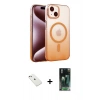 MARSİLYAN™- iPhone 14 Kılıf Ahenk Doku Özel Seri - Şeffaf 360 Full Body Arka Koruyucu + Pembe Diamond Kamera Lens