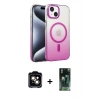 MARSİLYAN™- iPhone 14 Kılıf Ahenk Doku Özel Seri - Şeffaf 360 Full Body Arka Koruyucu + PVD Metal Kamera Lens - TU