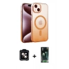 MARSİLYAN™- iPhone 14 Kılıf Ahenk Doku Özel Seri - Şeffaf 360 Full Body Arka Koruyucu + PVD Metal Kamera Lens - TU