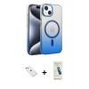 MARSİLYAN™- iPhone 14 Kılıf Ahenk Doku Özel Seri - Şeffaf Pasifik Cam Ekran Koruyucu + Diamond Kamera Lens - PE