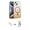 MARSİLYAN™- iPhone 14 Kılıf Ahenk Doku Özel Seri - Şeffaf Pasifik Cam Ekran Koruyucu + Diamond Kamera Lens - PE