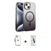 MARSİLYAN™- iPhone 14 Kılıf Ahenk Doku Özel Seri - Şeffaf Pasifik Cam Ekran Koruyucu + Shine Kamera Lens - GS