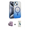 MARSİLYAN™- iPhone 14 Kılıf Ahenk Doku Özel Seri - Şeffaf Pasifik Cam Ekran Koruyucu + Raze Metal Kamera Lens - MR