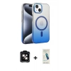 MARSİLYAN™- iPhone 14 Kılıf Ahenk Doku Özel Seri - Şeffaf Pasifik Cam Ekran Koruyucu + PVD Metal Kamera Lens - TU