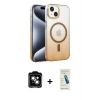 MARSİLYAN™- iPhone 14 Kılıf Ahenk Doku Özel Seri - Şeffaf Pasifik Cam Ekran Koruyucu + PVD Metal Kamera Lens - TU