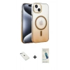 MARSİLYAN™- iPhone 14 Kılıf Ahenk Doku Özel Seri - Şeffaf Pasifik Cam Ekran Koruyucu + Diamond Kamera Lens - SABE