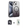 MARSİLYAN™- iPhone 14 Kılıf Ahenk Doku Özel Seri - Şeffaf Pasifik Cam Ekran Koruyucu + PVD Metal Kamera Lens - SH