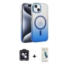 MARSİLYAN™- iPhone 14 Kılıf Ahenk Doku Özel Seri - Şeffaf Pasifik Cam Ekran Koruyucu + PVD Metal Kamera Lens - SH