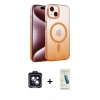 MARSİLYAN™- iPhone 14 Kılıf Ahenk Doku Özel Seri - Şeffaf Pasifik Cam Ekran Koruyucu + PVD Metal Kamera Lens - SH