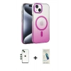 MARSİLYAN™- iPhone 14 Kılıf Ahenk Doku Özel Seri - Şeffaf Pasifik Cam Ekran Koruyucu + Shine Kamera Lens - YL
