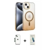 MARSİLYAN™- iPhone 14 Kılıf Ahenk Doku Özel Seri - Şeffaf Pasifik Cam Ekran Koruyucu + Shine Kamera Lens - YL