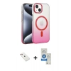 MARSİLYAN™- iPhone 14 Kılıf Ahenk Doku Özel Seri - Şeffaf Royal Nano Ekran Koruyucu + Diamond Kamera Lens - KI