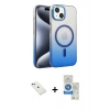 MARSİLYAN™- iPhone 14 Kılıf Ahenk Doku Özel Seri - Şeffaf Royal Nano Ekran Koruyucu + Diamond Kamera Lens - KI