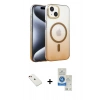MARSİLYAN™- iPhone 14 Kılıf Ahenk Doku Özel Seri - Şeffaf Royal Nano Ekran Koruyucu + Diamond Kamera Lens - KI